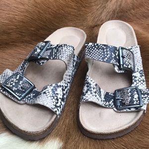 Madden Girl Sandals size 7 Womens Snakeskin Print Buckle Footbed Open Toe